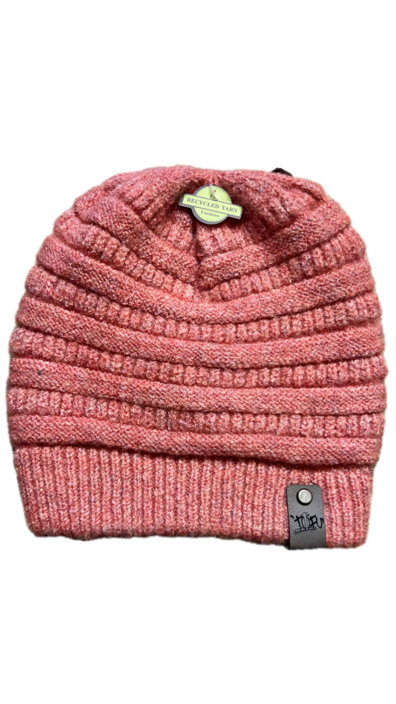 Salmon Pink Beanie With "TOFU" Leather Logo