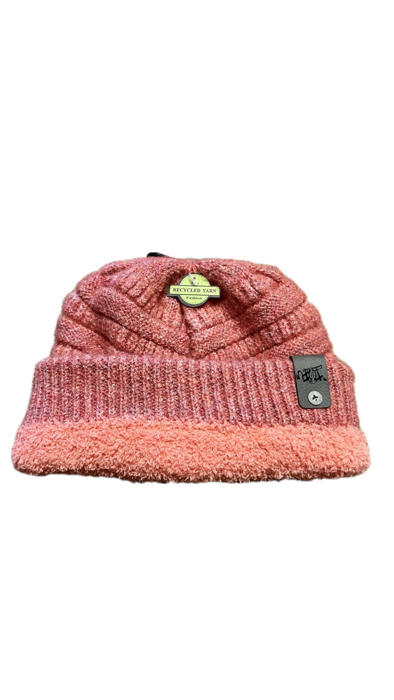 Salmon Pink Beanie With "TOFU" Leather Logo