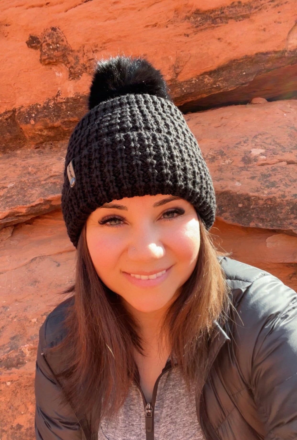 Black Double-lined Beanie With "This Ones For Us" Leather Logo