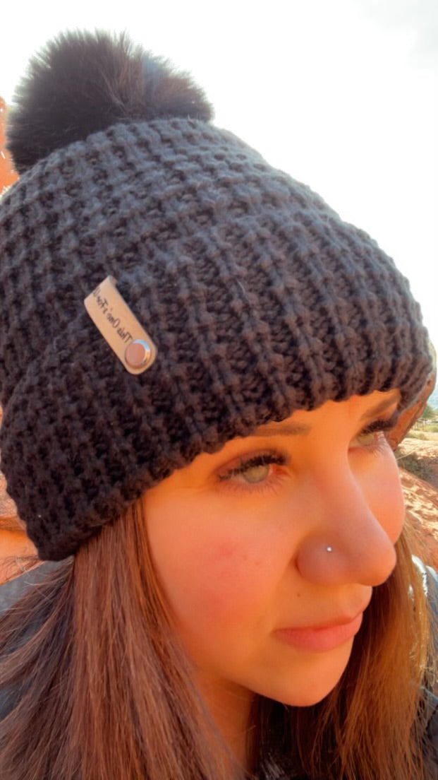 Black Double-lined Beanie With "This Ones For Us" Leather Logo